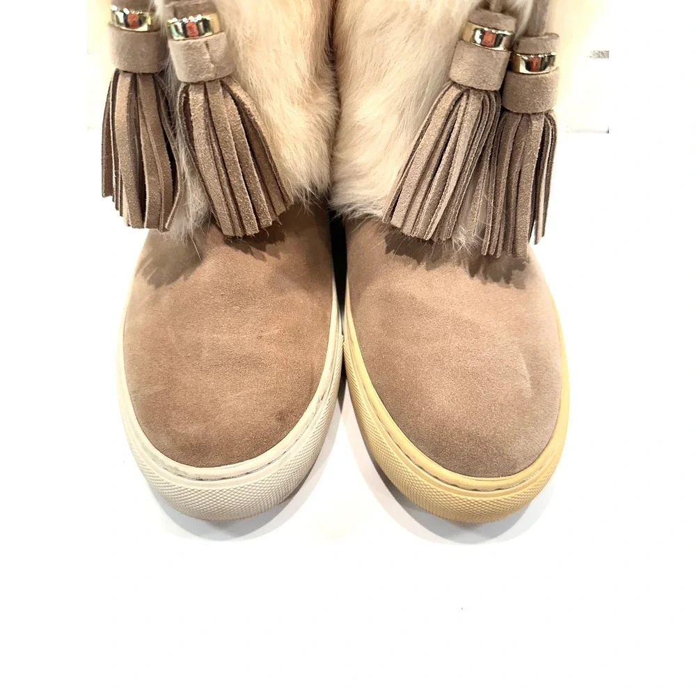 Tory Burch Tan Suede Fur Trimmed Tassel Boots Women's Size 6M‎